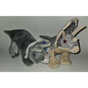 2 Wild Republic Gray Dinosaur Triceratops Plush Lot Stuffed Toys Blue Purple
